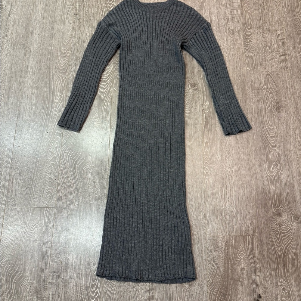 Gray Ribbed Knit Dress